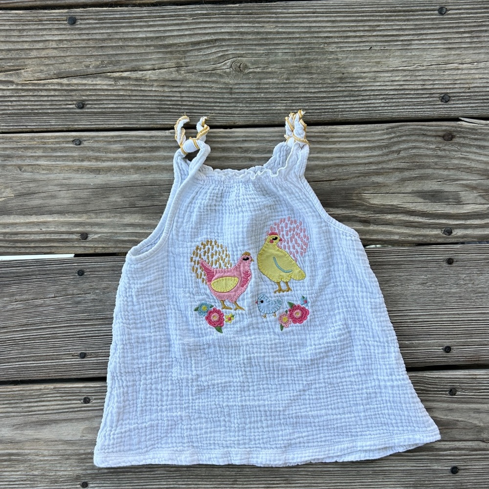 Mud Pie Girls 4T Tank Top White Chickens Floral Designs